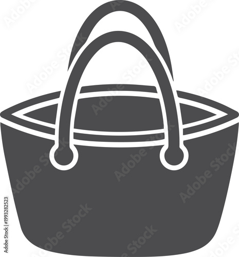 Black tote bag with white outline, isolated on white