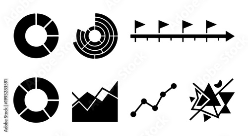 Minimalist business infographic elements, black vector data visualization set, professional chart and graph icons for corporate presentation and reports