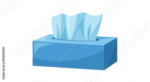 Flat lay illustration of a blue tissue box on a white background