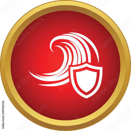 Icon showing a shield defending against a large ocean wave