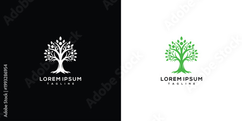 Abstract Tree Logo Design in Green and White with Modern Organic Style