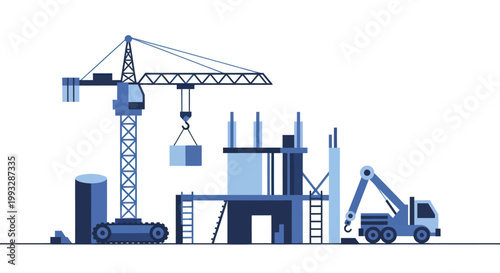 Construction site with crane and building under development.