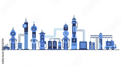 Futuristic Electric Vehicle Charging Station Network Illustration.