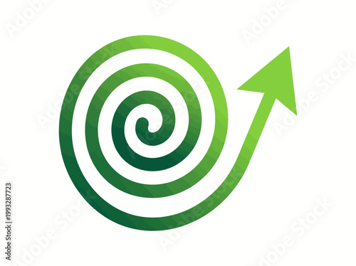 A green spiral logo with an arrow pointing upwards, symbolizing growth and progress.
