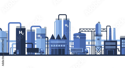 Hydrogen Production Plant with Storage Tanks and Industrial Infrastructure.