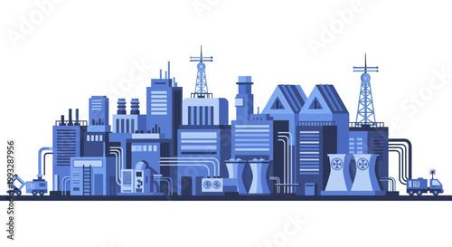 Industrial complex with factories and power plants.