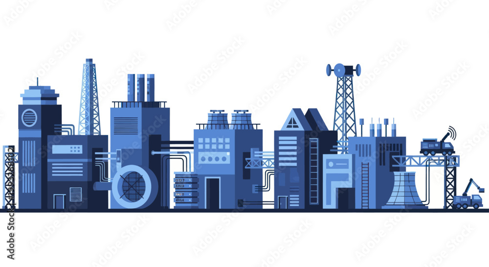 Fototapeta premium Industrial complex with various factory buildings and infrastructure.