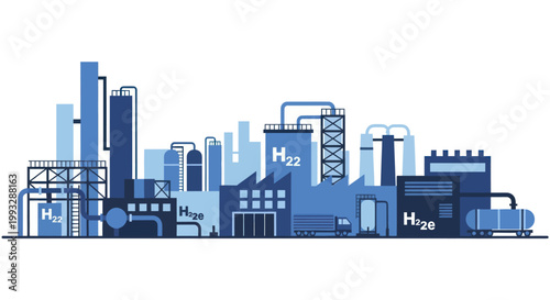 Industrial complex with various factory buildings and pipelines.