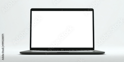 Modern laptop mockup with blank white screen isolated on white background. Clean notebook computer template for website preview, branding, office work and responsive design concept.