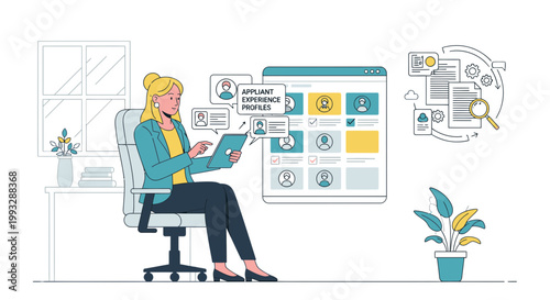 Recruiter reviews applicant profiles on tablet for job hiring and recruitment process