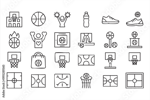 Basketball Sports Icons, Court Design, Game Strategy, Training Gear UI