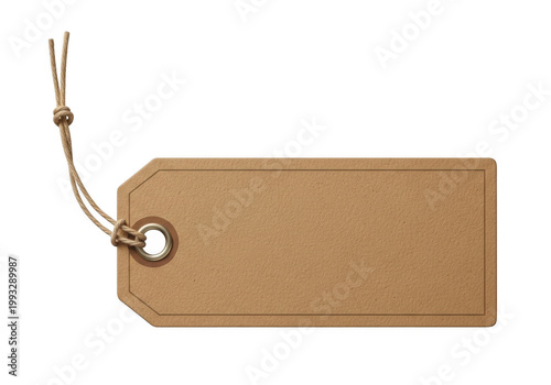 Blank brown paper tag with string isolated on transparent background