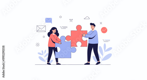 Teamwork concept: people connecting puzzle pieces, symbolizing collaboration and problem solving