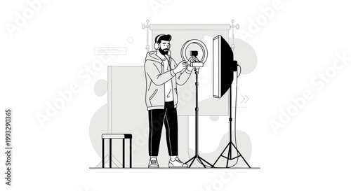 Content Creator with Ring Light and Camera Setup for Vlogging or Streaming