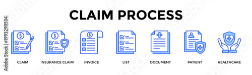 Claim Process  Banner Web  Icon Set Collection Pack Vector Illustration Concept Containing Claim, Insurance Claim, Invoice, List, Document, Patient, Healthcare