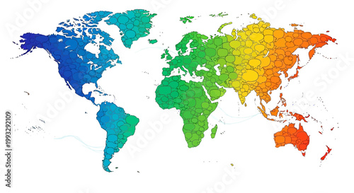 World Map with Colorful Countries Displayed.