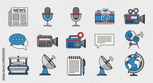 Media Communication News Icons Set.