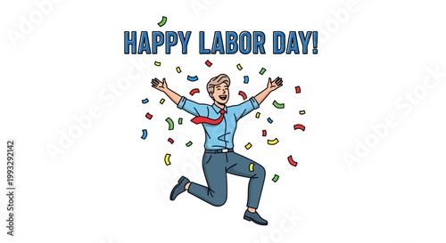 Man jumping with arms outstretched celebrating.