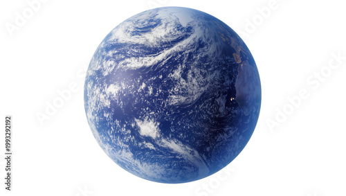Fotografi Blue swirling Earth globe with visible continents and atmospheric clouds