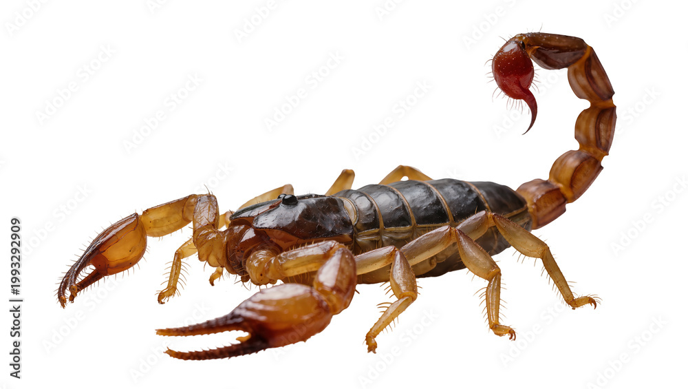 Αυτοκόλλητο Dark brown scorpion with red stinger and golden claws