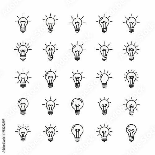 Collection of Hand Drawn Light Bulb Icons Representing Ideas.