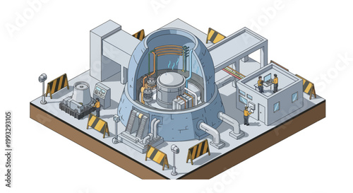 Isometric Nuclear Power Plant Reactor Building Structure.