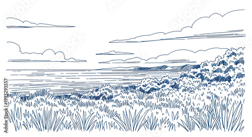 Lush Greenery and Wild Grasses Under a Cloudy Sky.