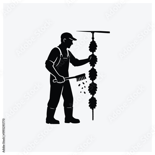 Beekeeper or beekeeper worker harvesting honey or inspecting hive