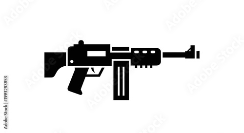 Black automatic rifle icon isolated on a white background flat illustration