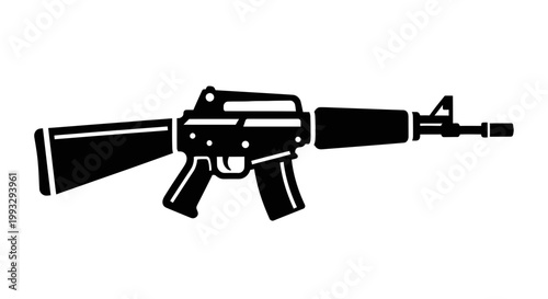 Black assault rifle isolated on white background flat illustration