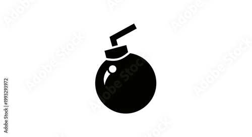 Black bomb icon with a fuse on a white background flat illustration