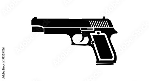 Black semi automatic pistol icon on white background flat illustration
