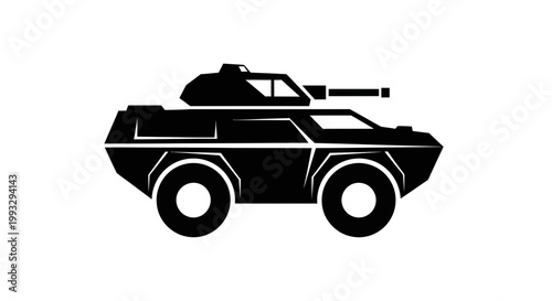 Black silhouette of a wheeled armored military vehicle on white background flat illustration