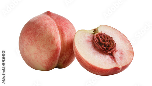 Photos Ripe White Peach Fruit Whole and Cut Showing Juicy Flesh
