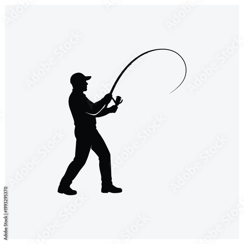 Silhouette of a fisherman casting a fishing line.