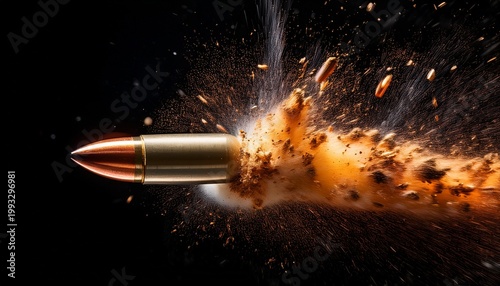 bullet impact a dramatic high speed close up of a bullet in motion leaving a trail of explosive debris the image is striking in its intensity and detail