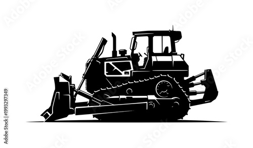 Modern Bulldozer Tractor Heavy Machinery Vector Icon Set for Agriculture and Construction on White Background