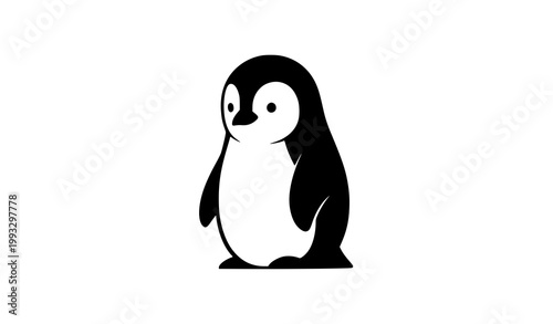 Minimalist Penguin Silhouette Vector Clean Black Icon of Arctic Bird Isolated on White Background