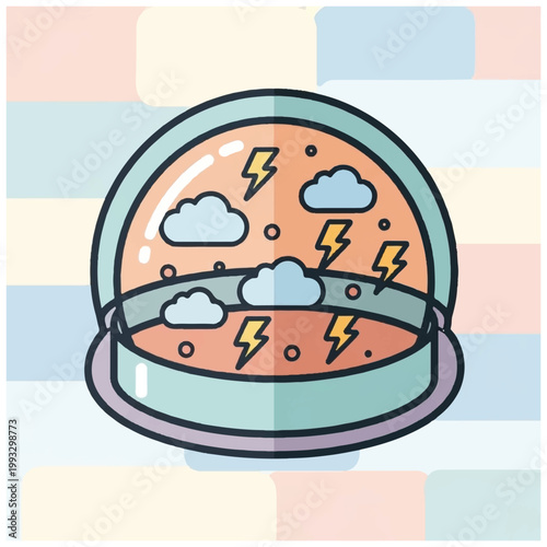 Weather forecast display with clouds lightning.