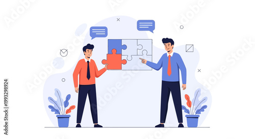 Businessmen solving puzzle, teamwork, strategy, collaboration, problem solving, ideas