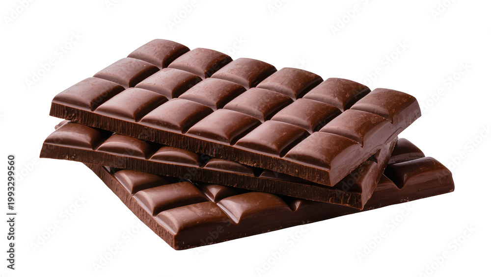 Obraz premium Stacked Dark Chocolate Bars with Square Sections and Glossy Surface