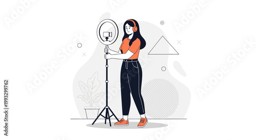 Blogger with Ring Light and Phone Recording Content