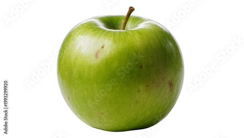Fotografie Green Granny Smith Apple with Stem and Small Blemishes