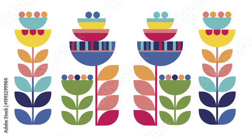 Colorful Abstract Floral Illustrations in Mid Century Modern Style.