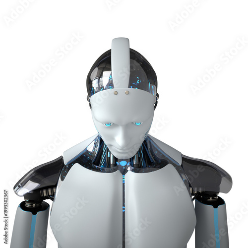 White Humanoid Robot. Transparent 3d illustration.