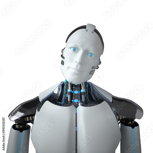 White Humanoid Robot. Transparent 3d illustration.