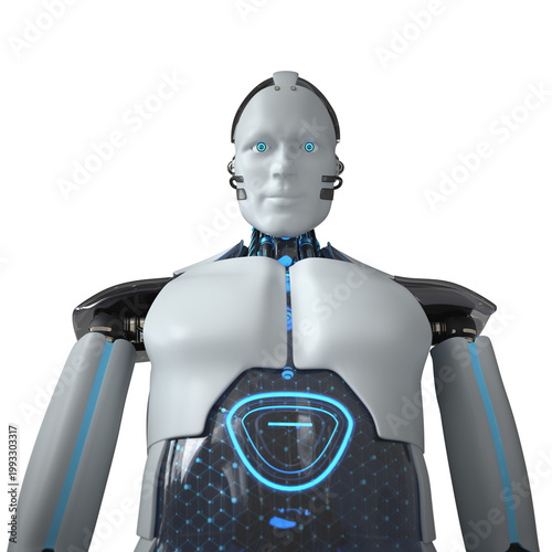 White Humanoid Robot. Transparent 3d illustration.