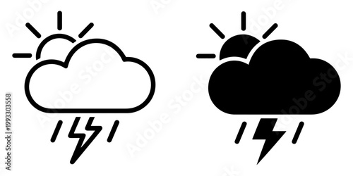 thunderstorm weather cloud sun icon vector