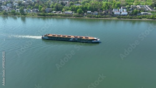 Industrial ship on River Rhine - aerial view