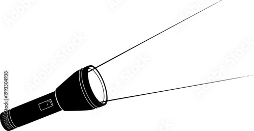 Black silhouette of a flashlight shining beam isolated on white background
